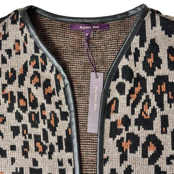 NWT RACHEL ROY Leopard Print Cardigan Jacket Sz.M Tan Black Wool Blend Mob Wife - Picture 6 of 11